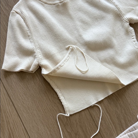 Cream Ribbed Top and Skirt Set - Picture 2 of 3